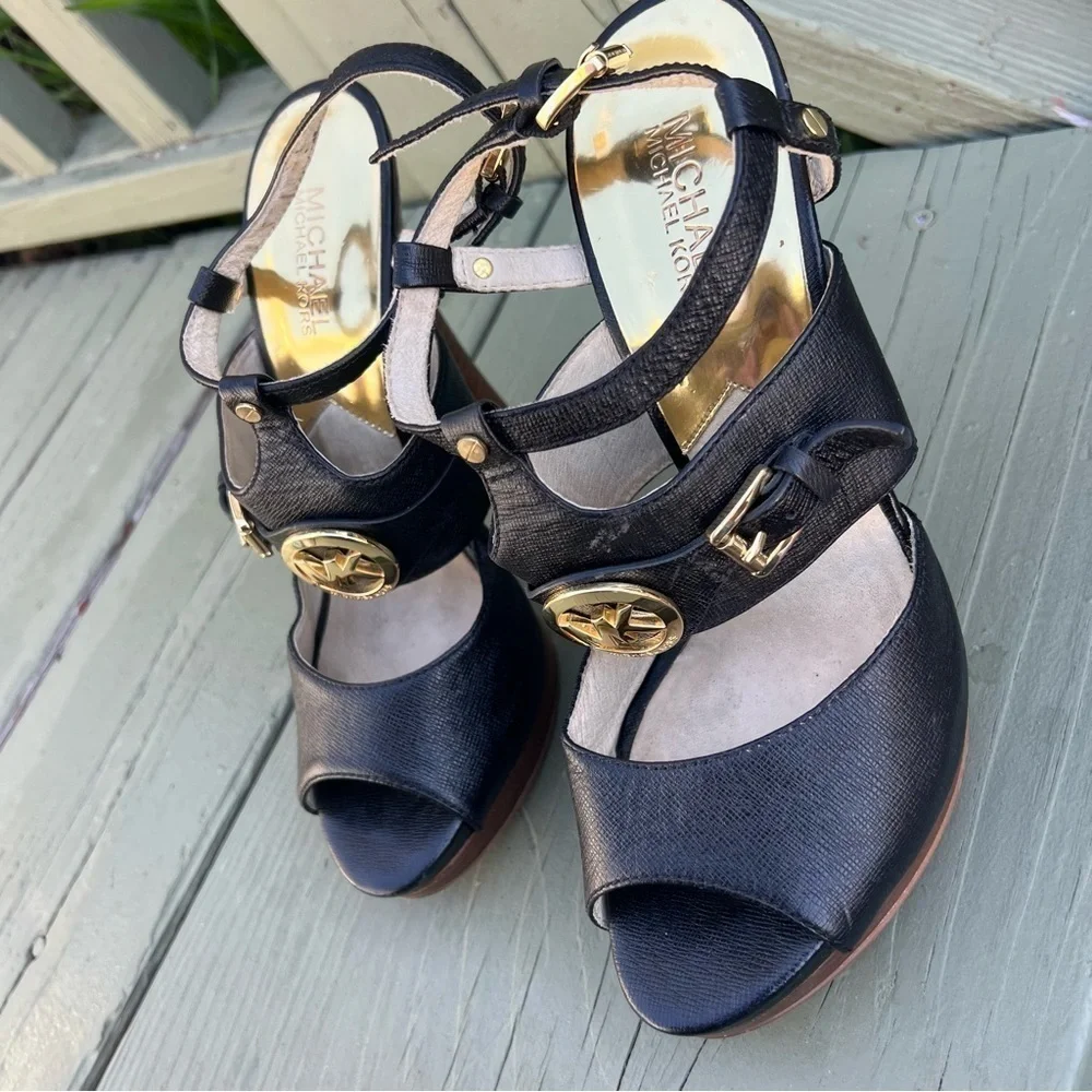 Michael Kors, McKenzie Black Women Heel Sandals Size 9